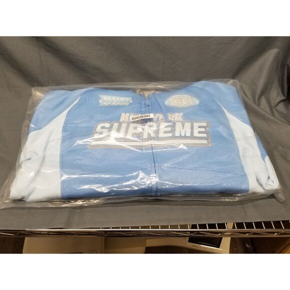 Supreme Football Zip Up Hooded Sweatshirt (FW25) Light Blue Large BRAND NEW!!! - Picture 2 of 4
